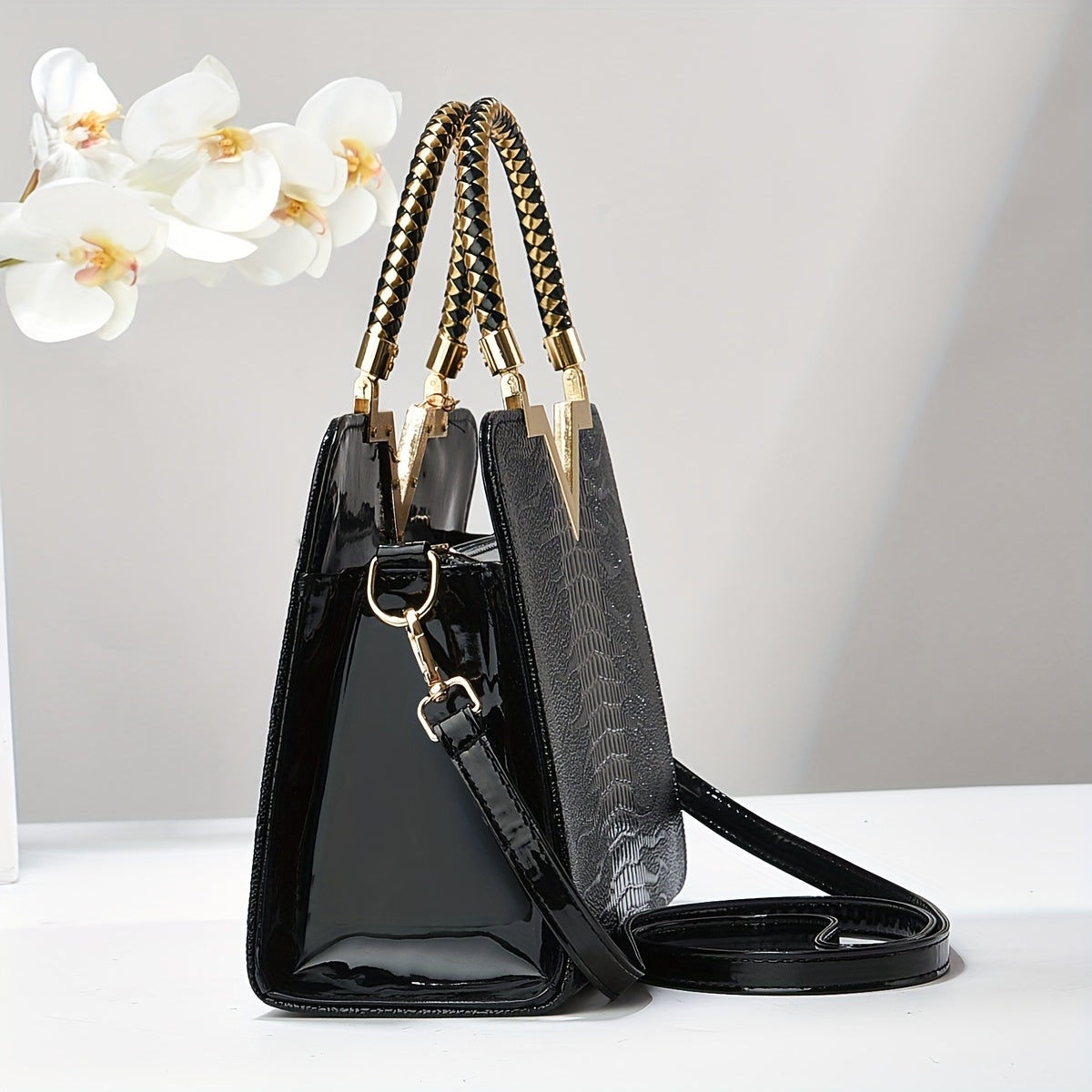 Elegant Croco Tote – Luxe Schoudertas with Gouden Details