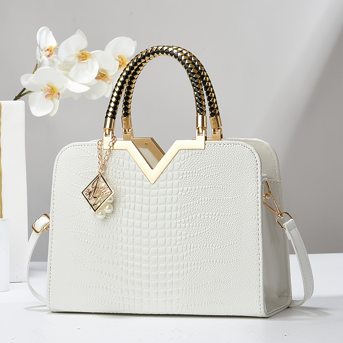 Elegant Croco Tote – Luxe Schoudertas with Gouden Details