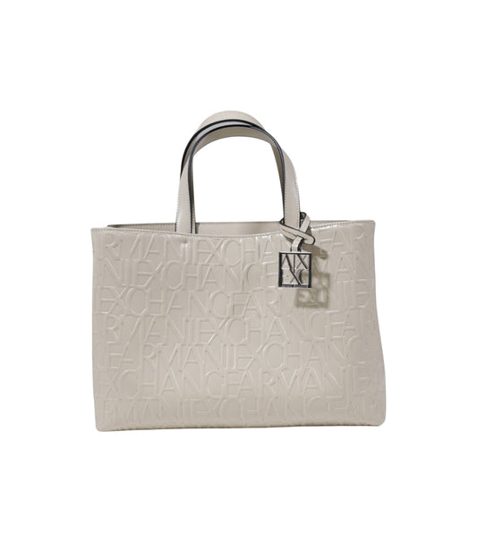Beige leather shopper handbag