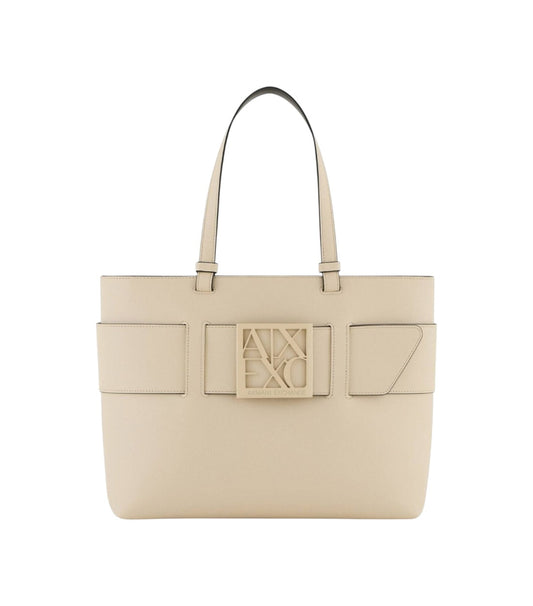 Beige tone-on-tone shopper bag