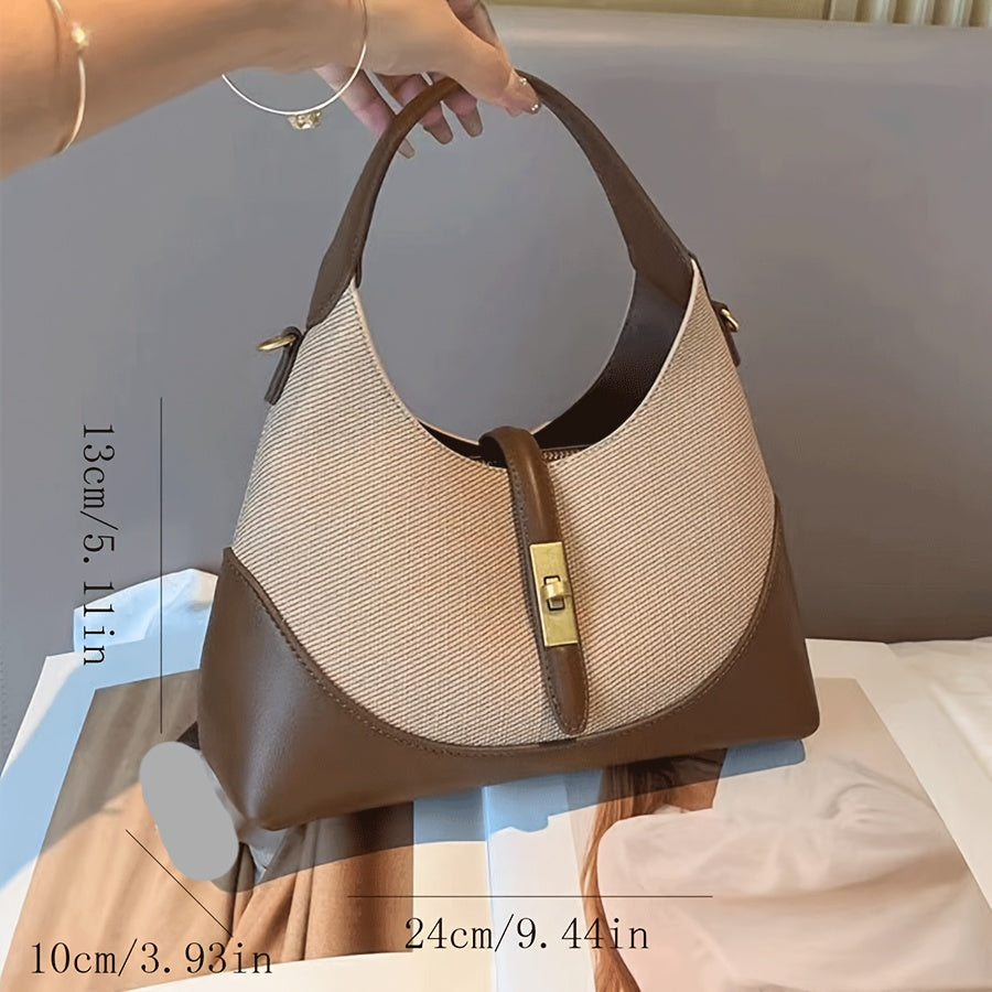 Beige Halve Maan Tas – Natuurlijke Look met Leren Accenten